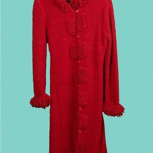 Red Textured Long Coat HALUKOKO size large